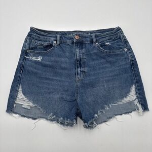 American Eagle Highest Rise Mom Jean Shorts Distressed Cotton Classic Denim 14
